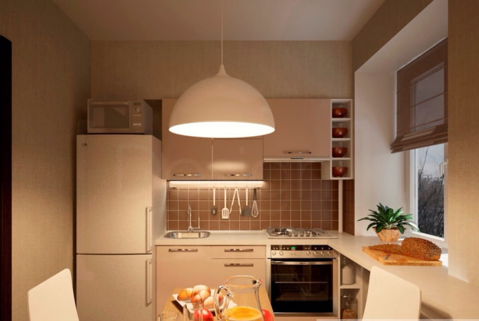világítás a konyhában, amelynek területe 6 négyzet