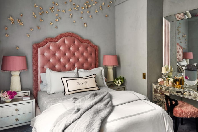 gray-pink bedroom interior