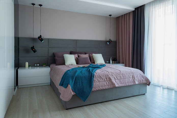 gray-pink bedroom interior