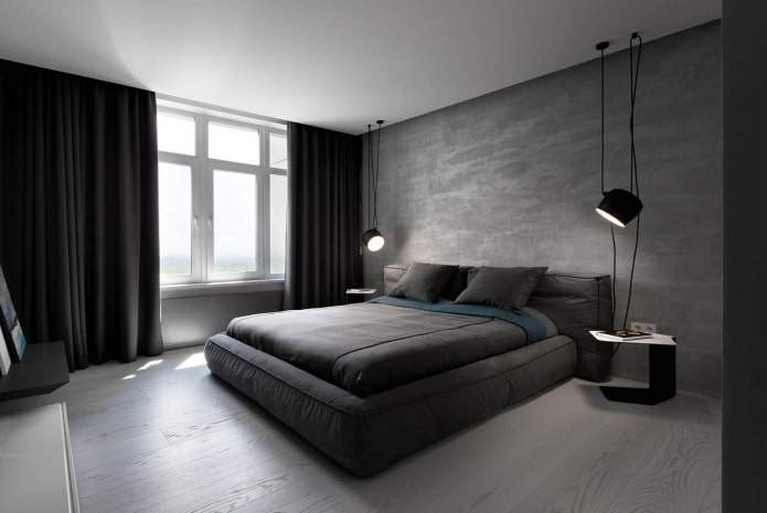 мрачна спаваћа соба у модерном стилу