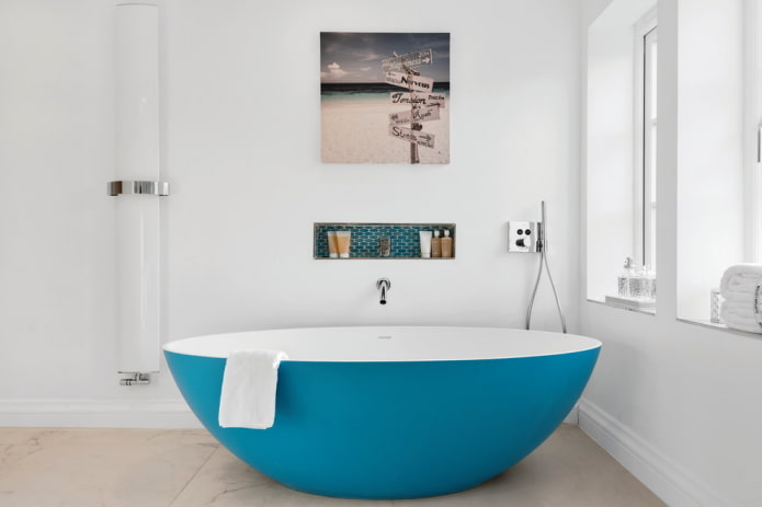 acrylic bathtub in the interior of the bathroom