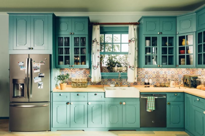 Provence style turquoise kitchen