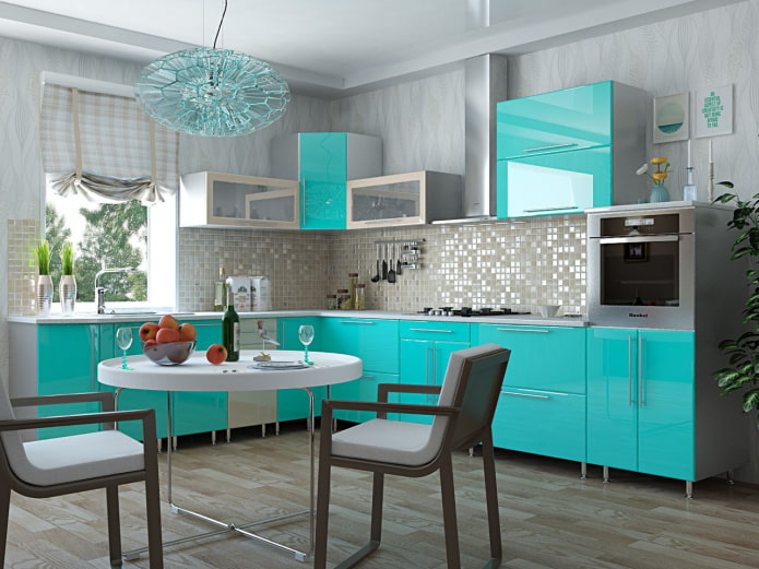 wallpaper in the kitchen turquoise