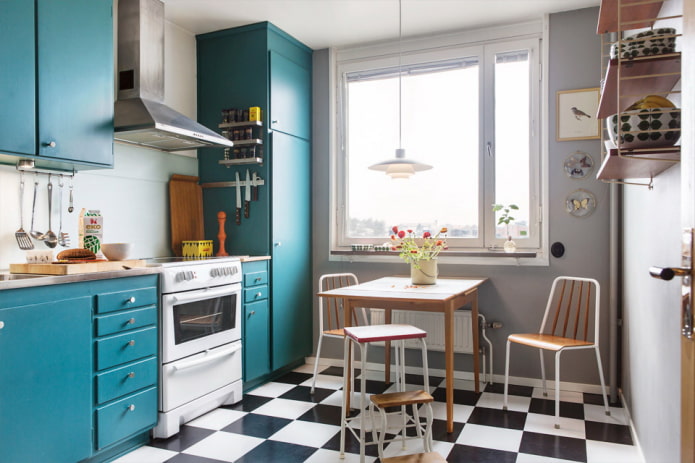 Scandinavian style turquoise kitchen