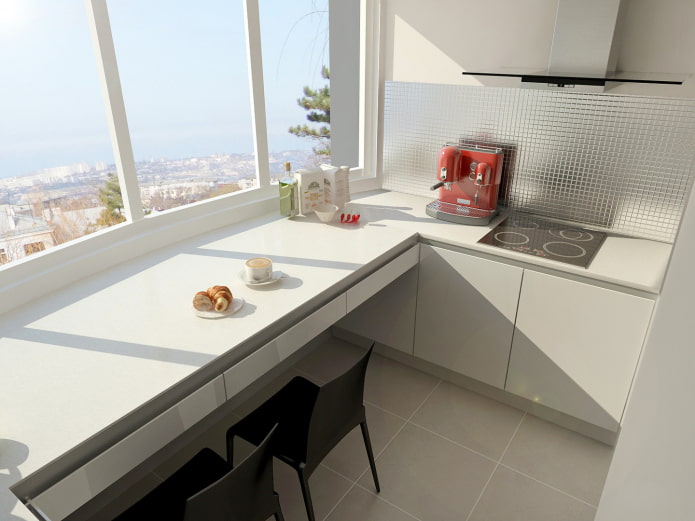 kitchen design with dining area on the balcony