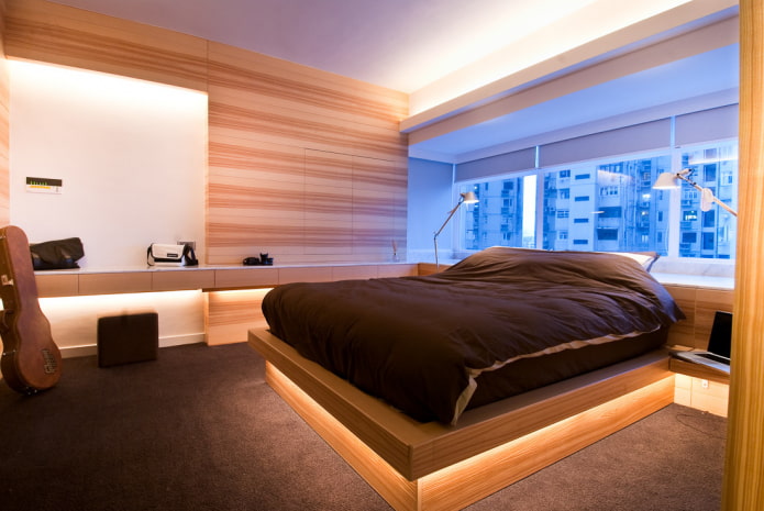 bed design on the podium in the interior