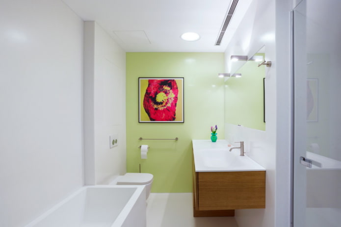 Einrichtung und Beleuchtung im Badezimmer im Stil des Minimalismus