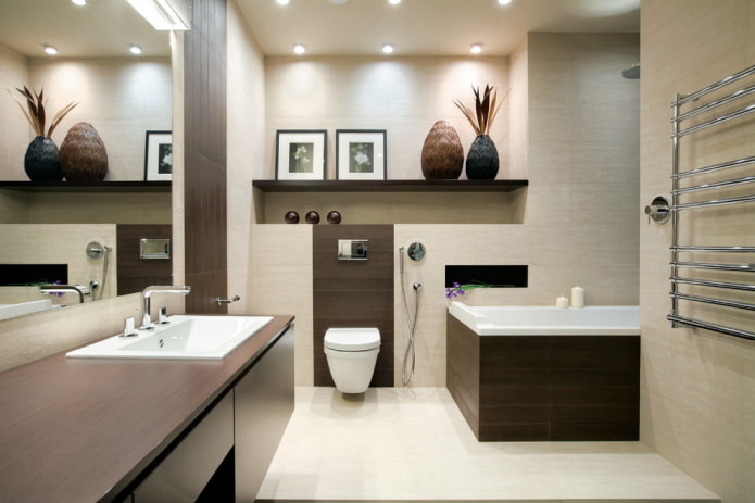 Einrichtung und Beleuchtung im Badezimmer im Stil des Minimalismus