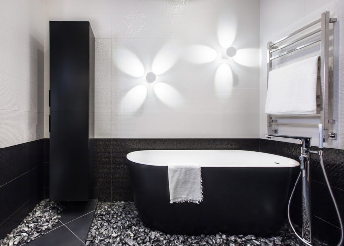 dekorasyon at pag-iilaw sa banyo sa estilo ng minimalism