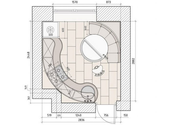 kitchen layout with an area of ​​10 squares