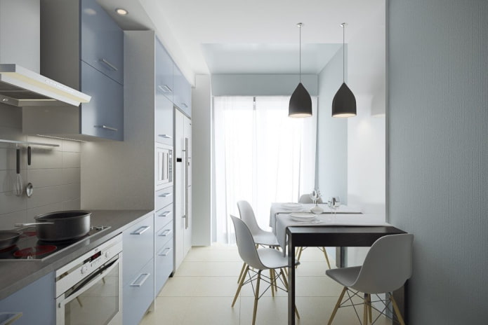 10 négyzetméteres konyha a minimalizmus stílusában