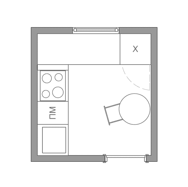 kitchen layout with an area of ​​5 sq m