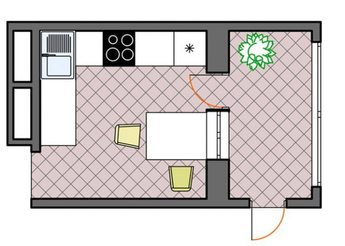 kitchen layout with an area of ​​5 sq m