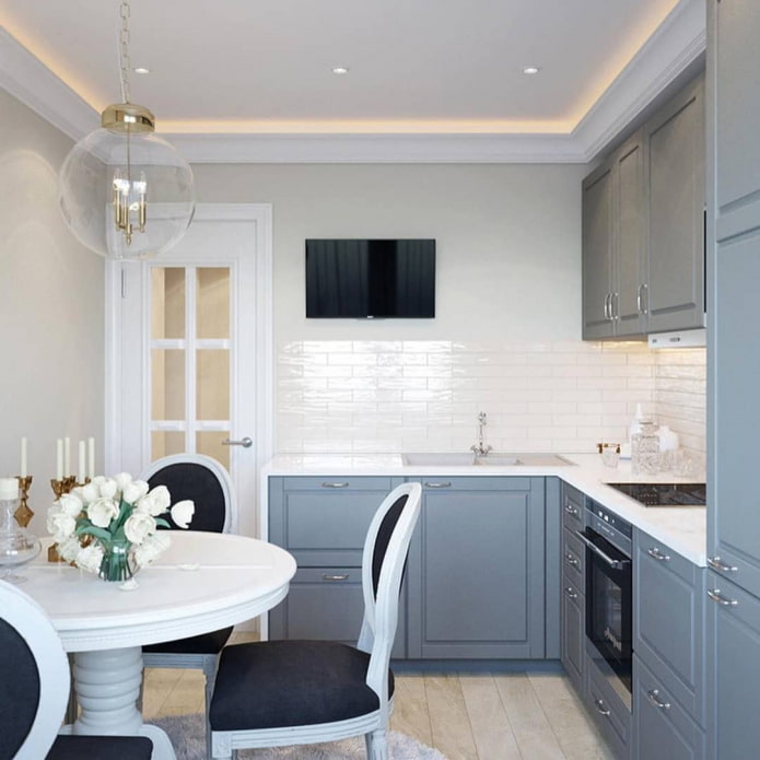 white and gray kitchen 3 by 3