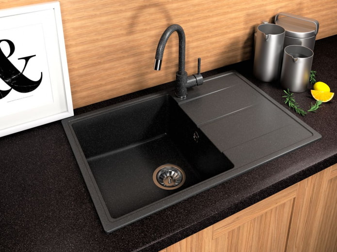 Black sink with drainer