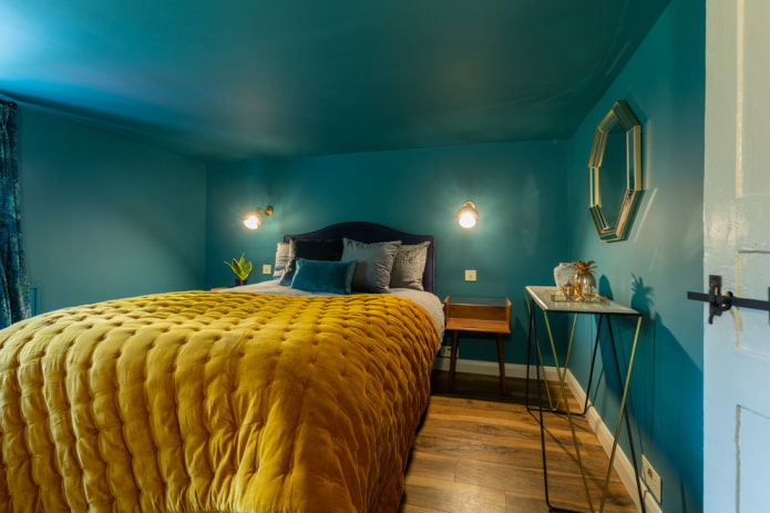 bedroom in turquoise colors
