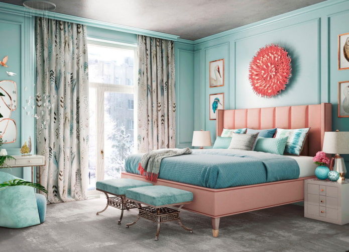 furniture in the interior of the turquoise bedroom