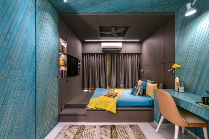 interior turquoise brown bedroom