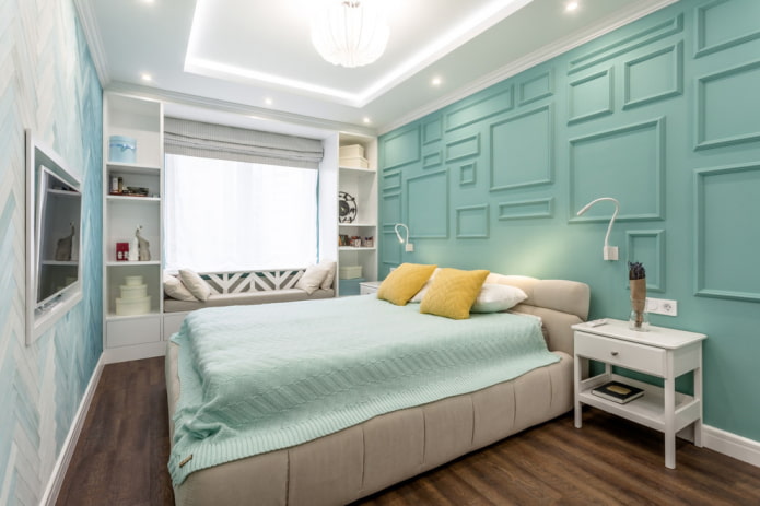 bedroom in turquoise colors