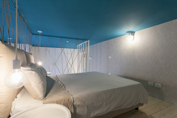 gray-turquoise bedroom interior