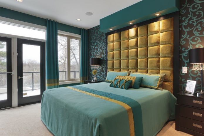interior turquoise brown bedroom