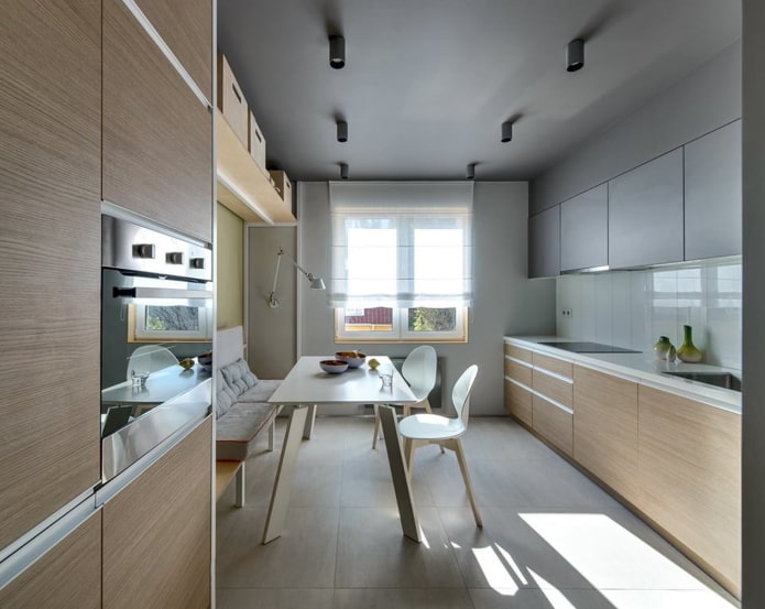 Dining area in a rectangular kitchen