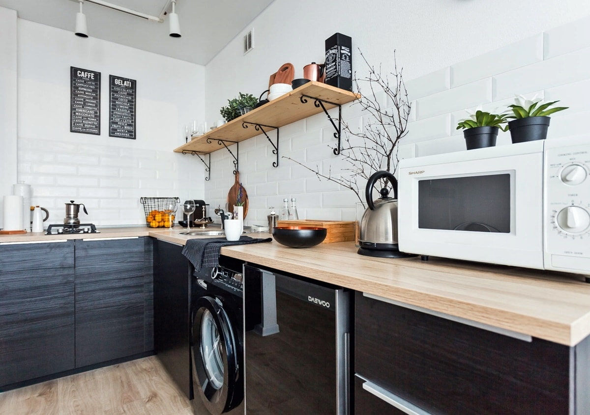 kitchen with black appliances