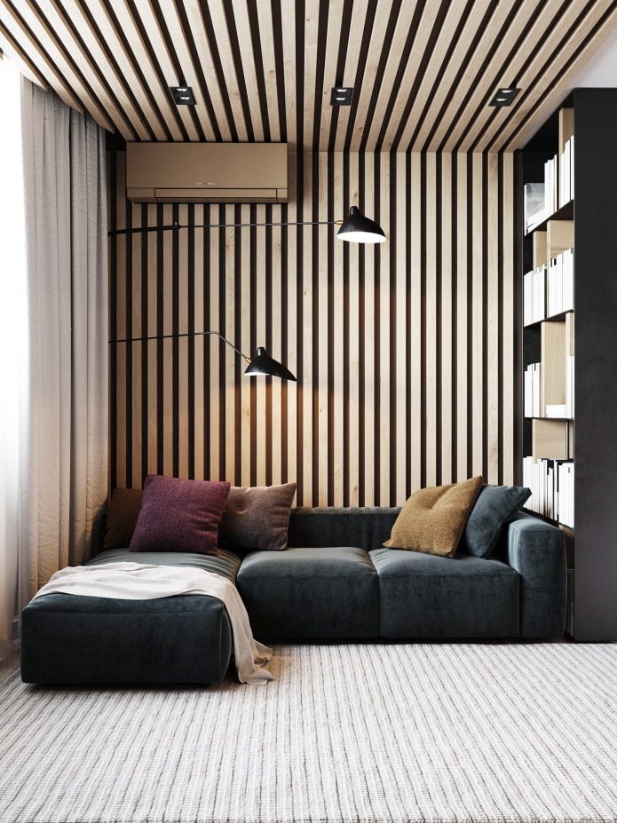 slatted decor of the apartment