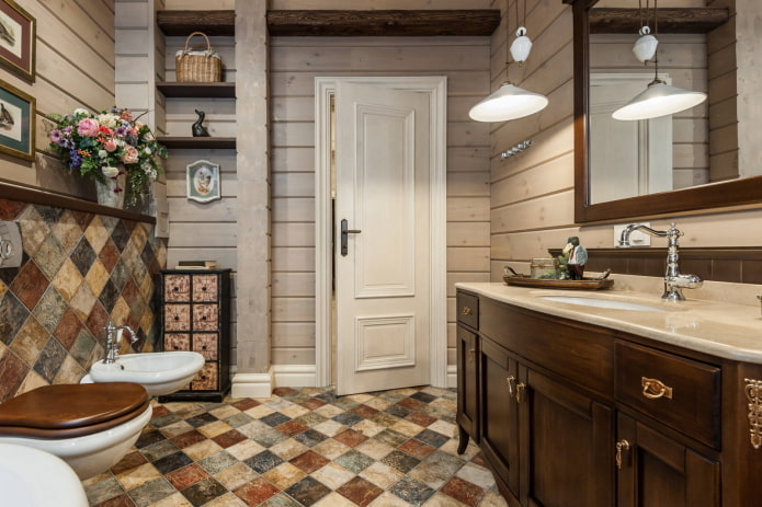 combination of wood and tiles