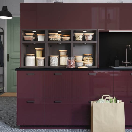 burgundy glossy kitchen