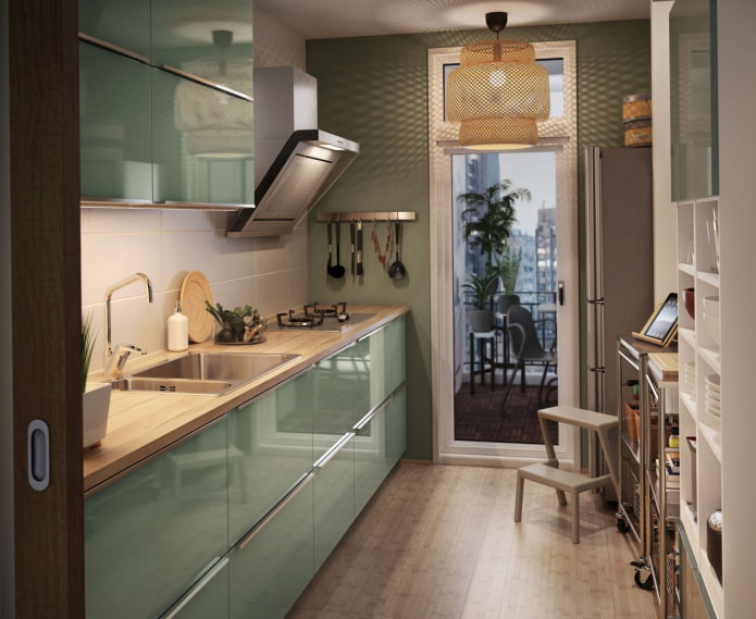 glossy green kitchen