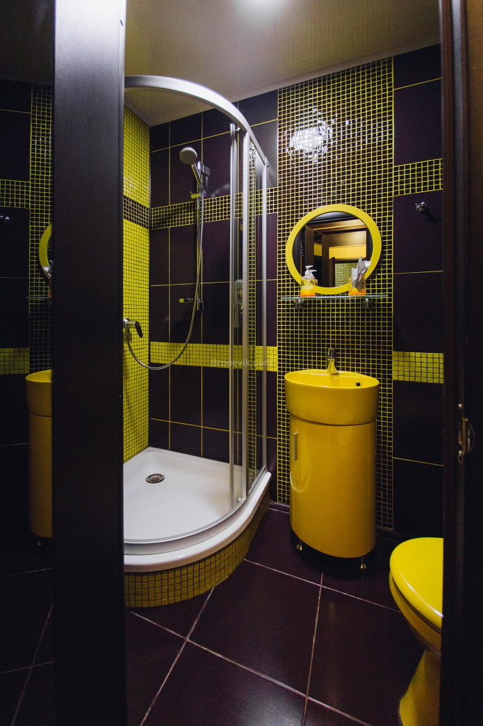 black and yellow bathroom