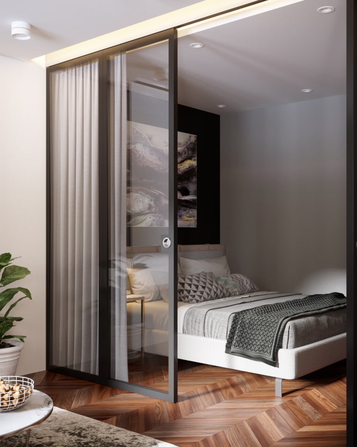 glass partition in the bedroom