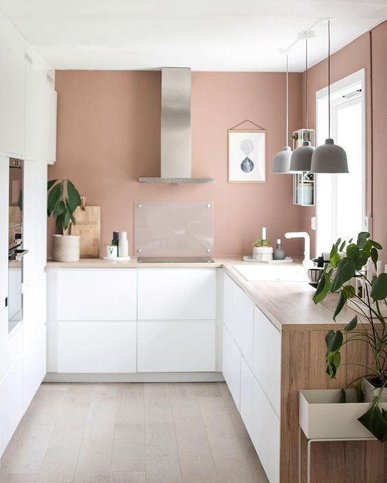 rosa Wände in der Küche