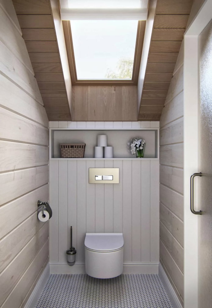 toilet with a roof window