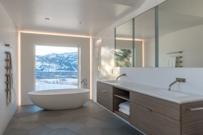 stylish bathroom with panoramic window
