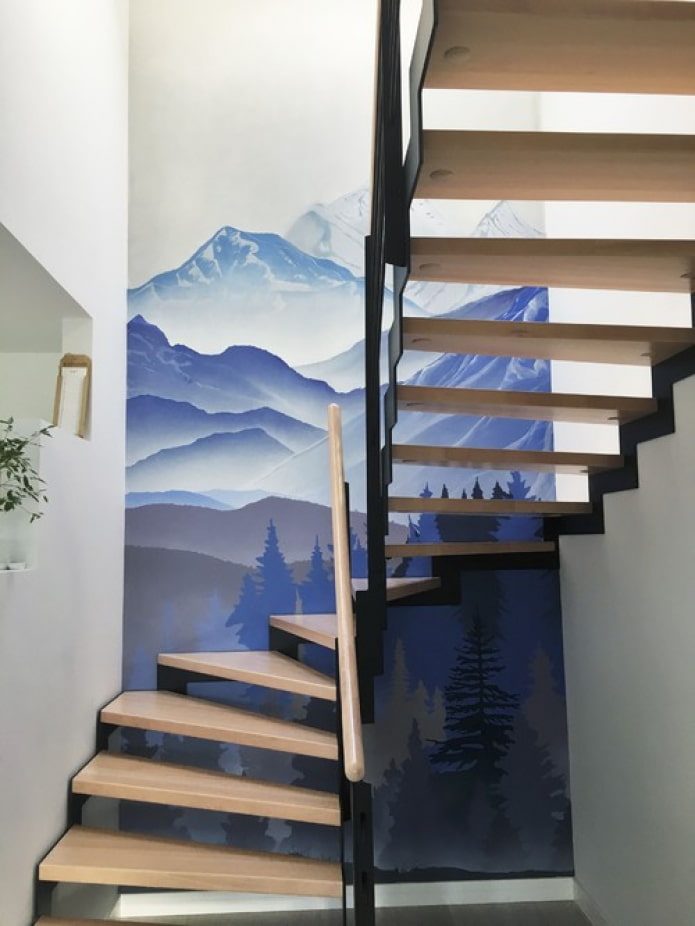 painting the walls on the stairs