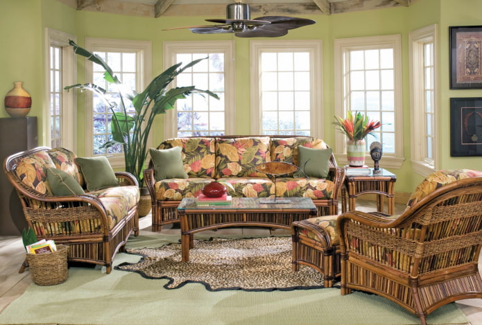 bambusz bútorok a nappaliban