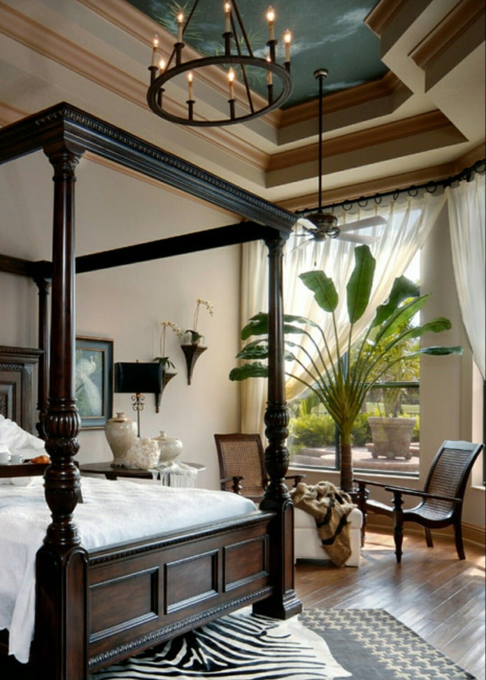 large chandelier in the bedroom