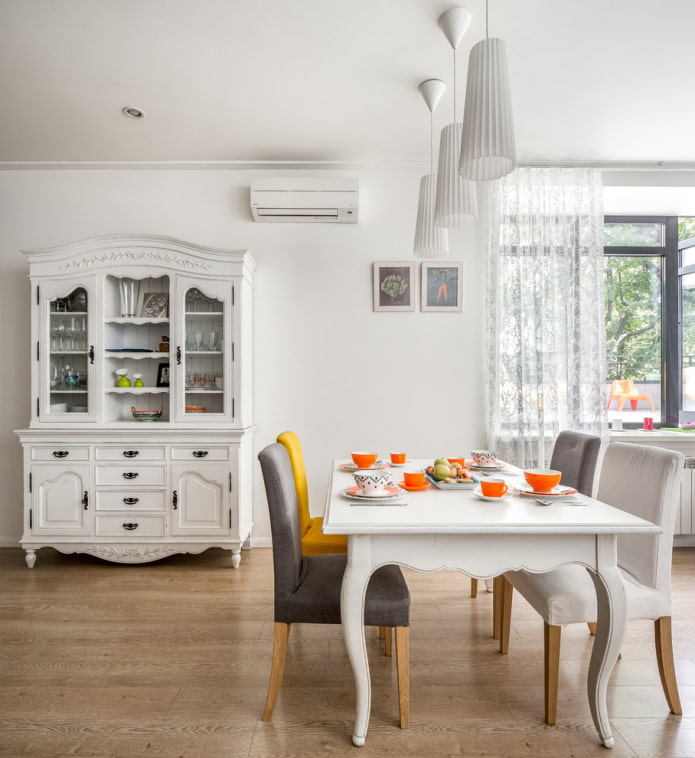 white sideboard in the dining room