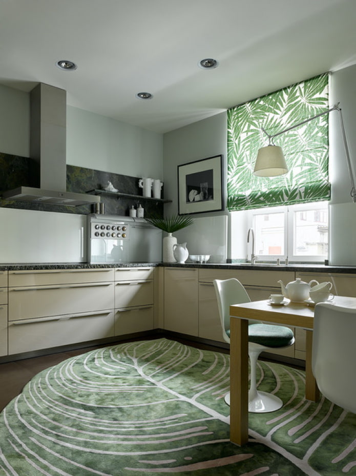 kitchen with green accents