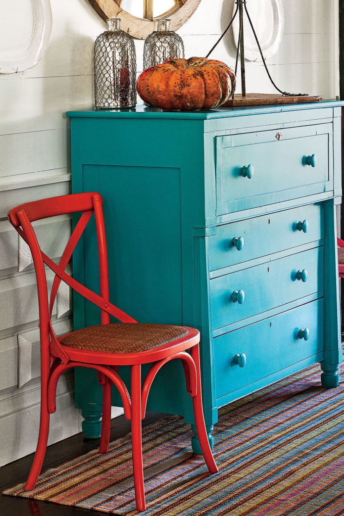 Painted chair and chest of drawers