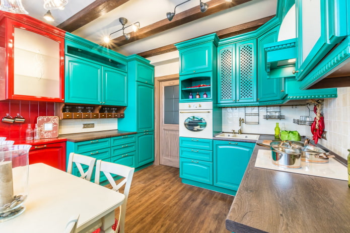 bright turquoise kitchen