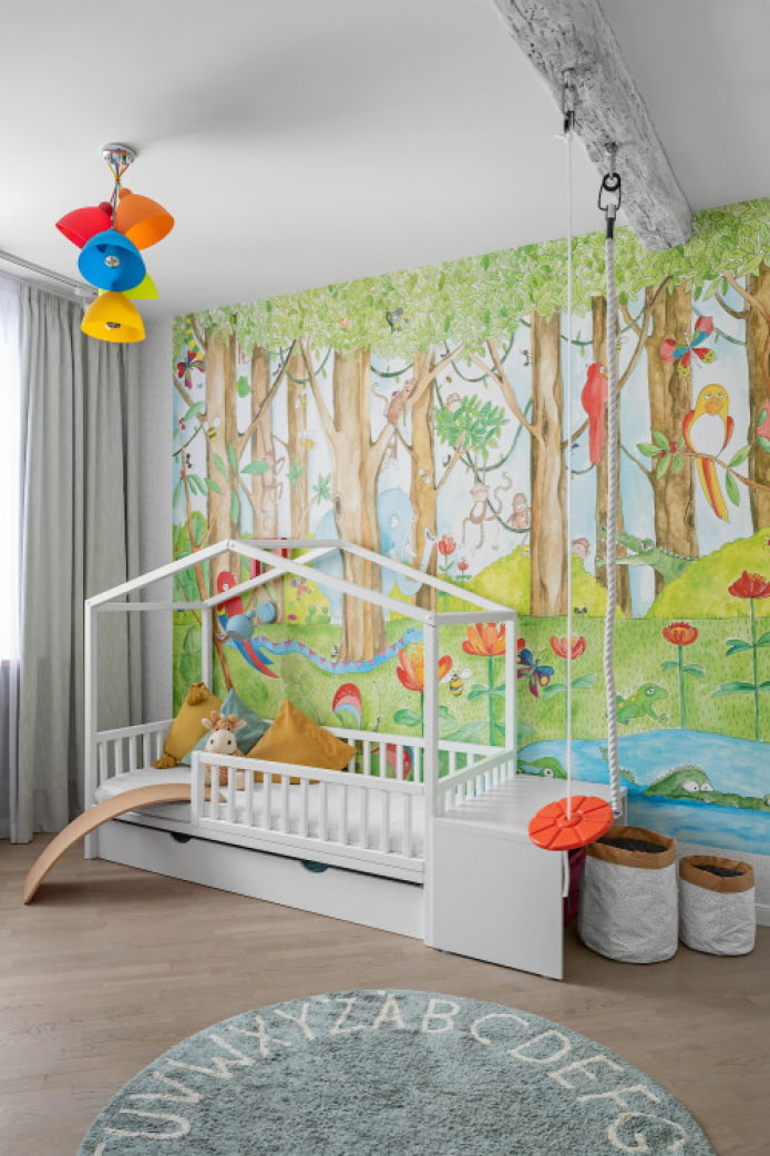 drawings on the wall in the nursery