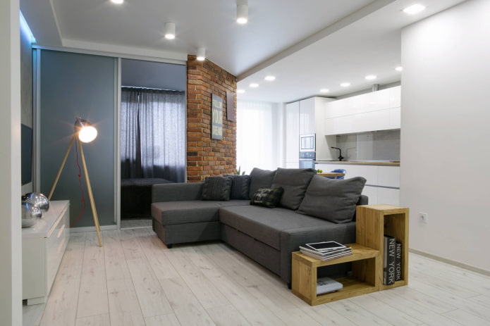 Isang silid-tulugan na apartment sa estilo ng minimalism