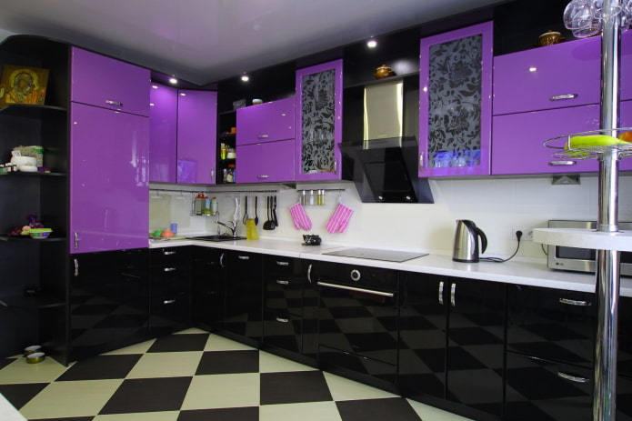 black and purple kitchen