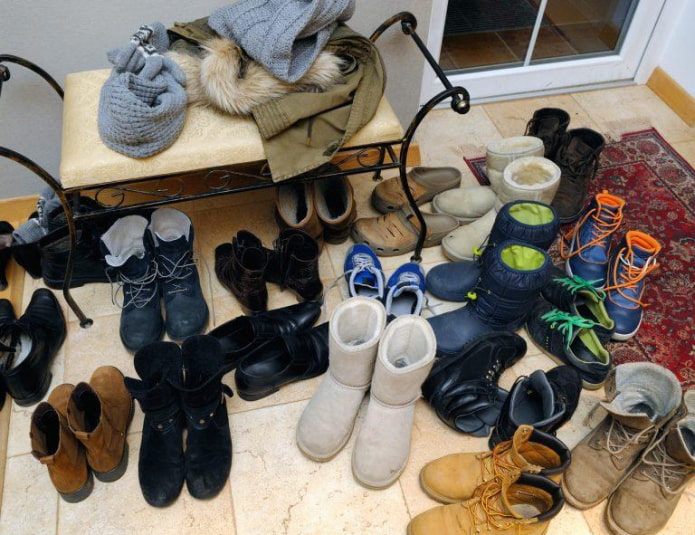 Pile of shoes in the hallway