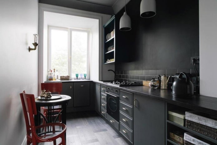 Small kitchen in dark colors