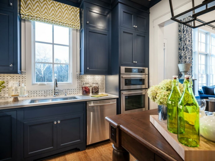 Small navy blue kitchen
