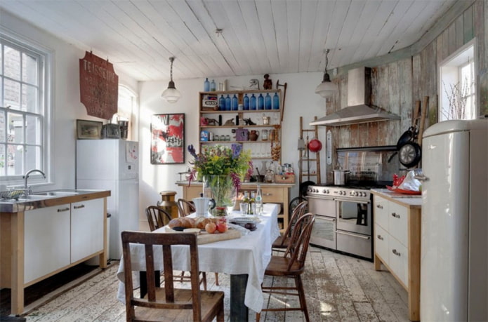 cottage with refrigerator and stove